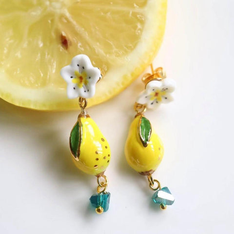 NB - J615 Harvest Time pear & flower pendant earrings