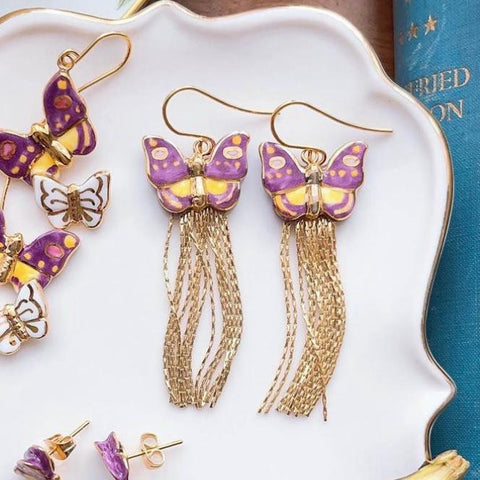 NB - J657 Figs and Flowers Butterfly Fringe earrings