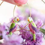 NB - J639 Figs and Flowers Parrot hoop earrings