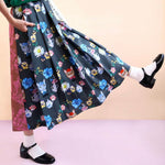 NL - SSMR-23-18 Stitching Print Pleated Skirt