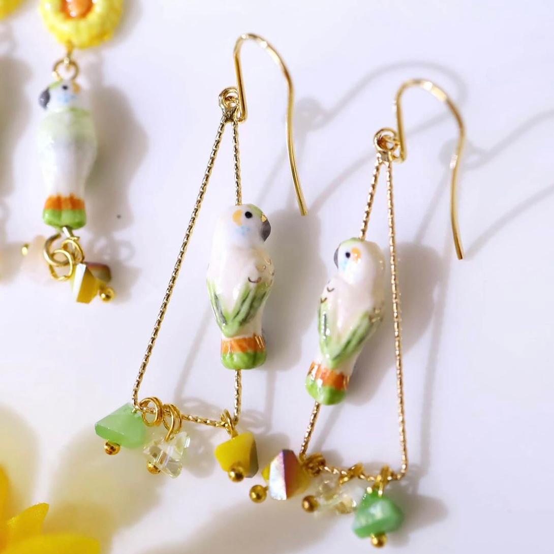 NB - J751 SS24 Budgerigar with Multicolour Beads Earrings - Poésie ...