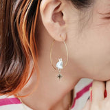 NB - J824 Polar Hare smal hoop earrings with gold star- Arctique