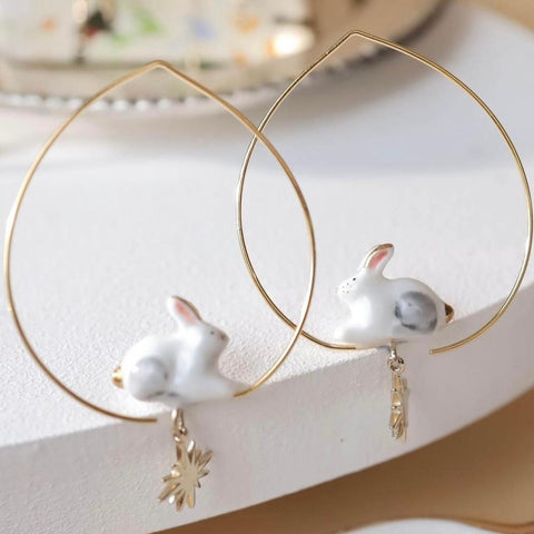 NB - J824 Polar Hare smal hoop earrings with gold star- Arctique