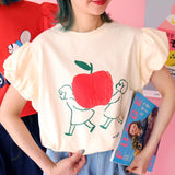 252% - 2522501 Print Cotton Ruffle Sleeve Tee