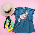 252% - 2522501 Print Cotton Ruffle Sleeve Tee