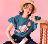 252% - 2522501 Print Cotton Ruffle Sleeve Tee