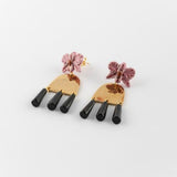 NB - J699 Pink Orchid Graphic Pendant Earrings - Sawadee