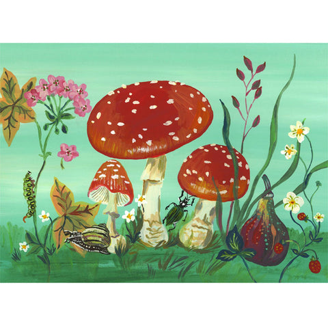 NL - Print Mushrooms with wooden frame