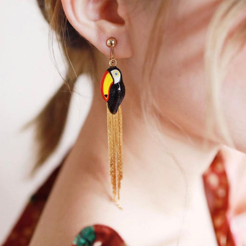 NB - J477 Toucan with Fringes earrings