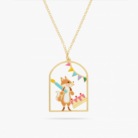 N2 - AQPP306 Fox, cake and Bunting pendant necklace